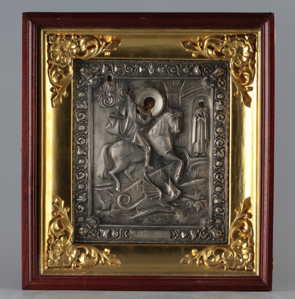 Икона Святой Георгий Победоносец в серебряном окладе - фото - 4