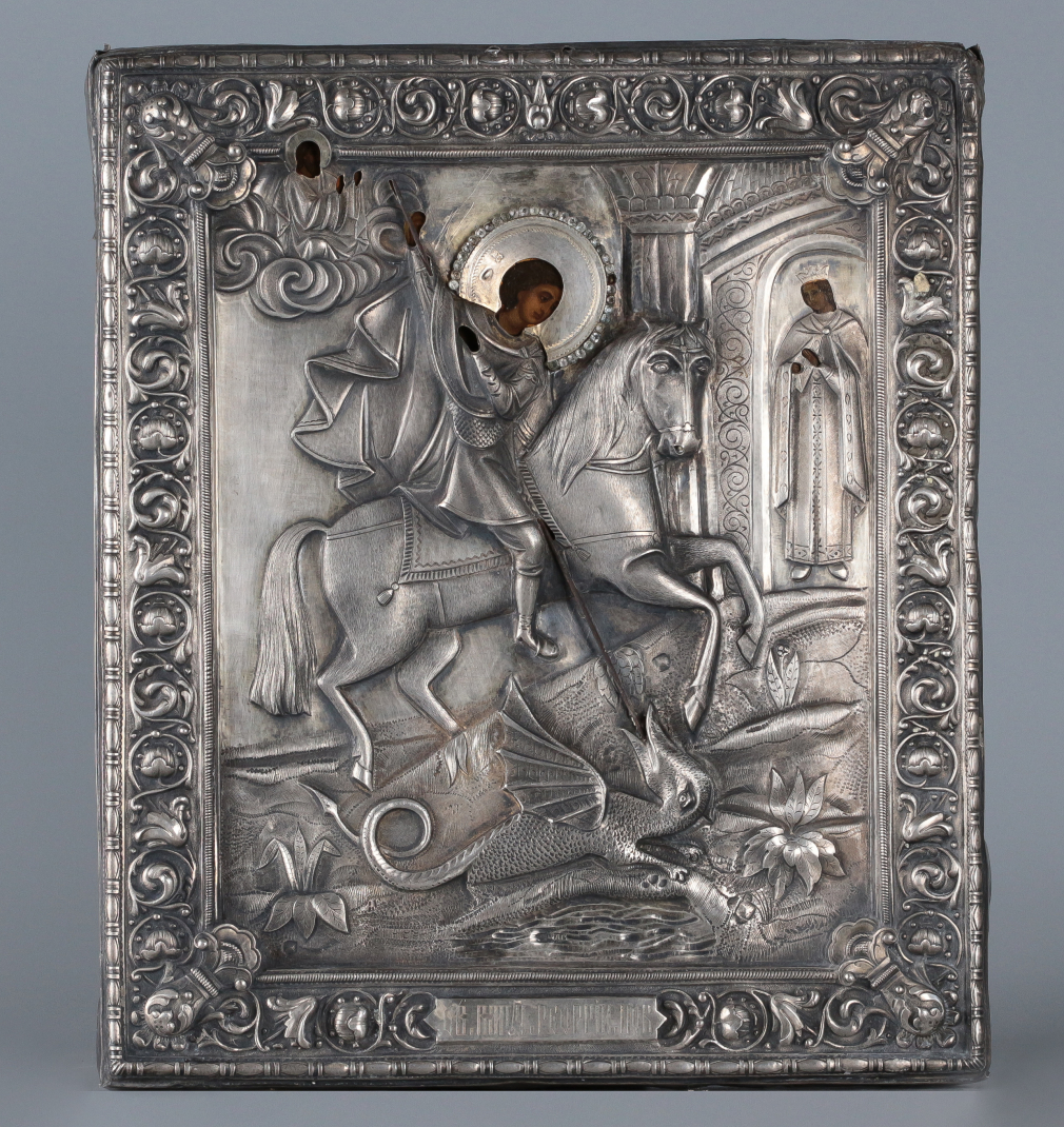 Икона Святой Георгий Победоносец в серебряном окладе 00150-24